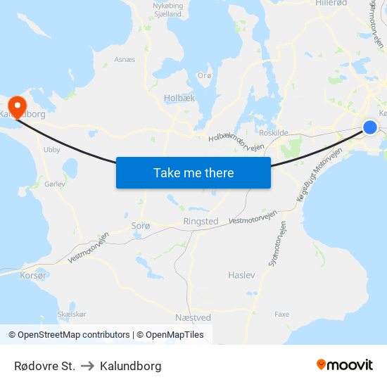 Rødovre St. to Kalundborg map