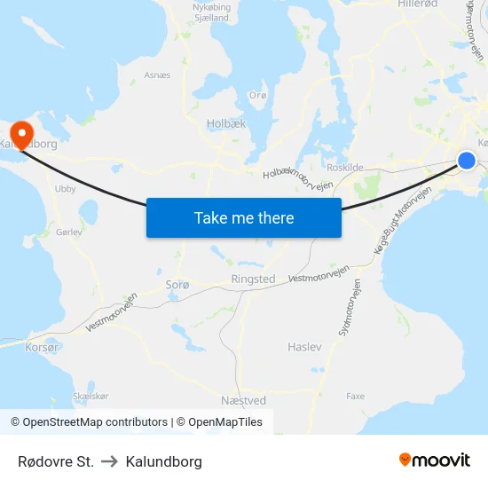 Rødovre St. to Kalundborg map
