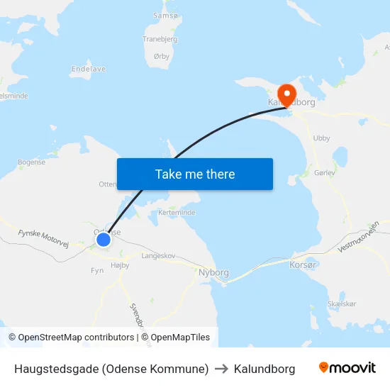 Haugstedsgade (Odense Kommune) to Kalundborg map