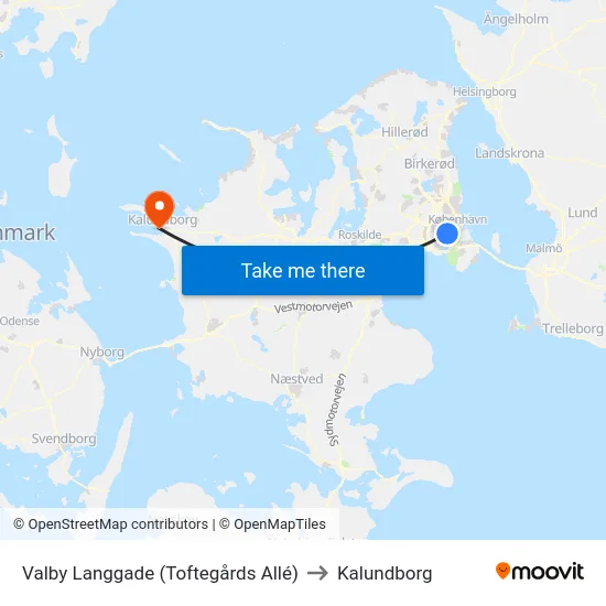 Valby Langgade (Toftegårds Allé) to Kalundborg map