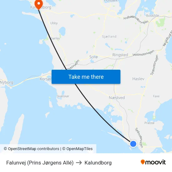 Falunvej (Prins Jørgens Allé) to Kalundborg map