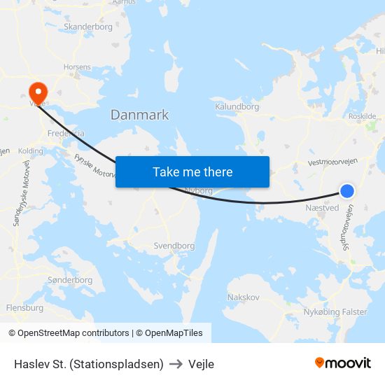 Haslev St. (Stationspladsen) to Vejle map