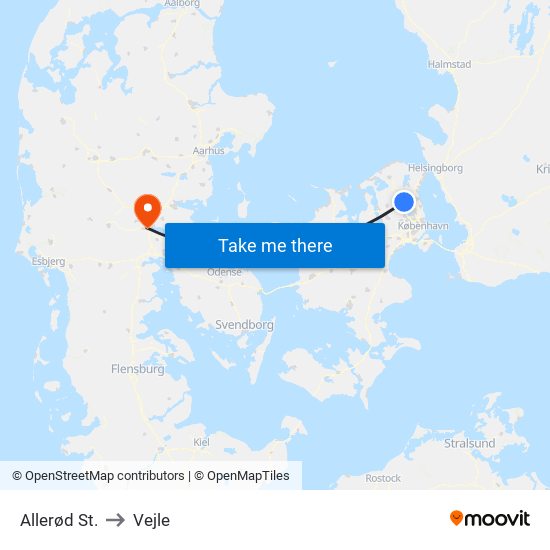 Allerød St. to Vejle map