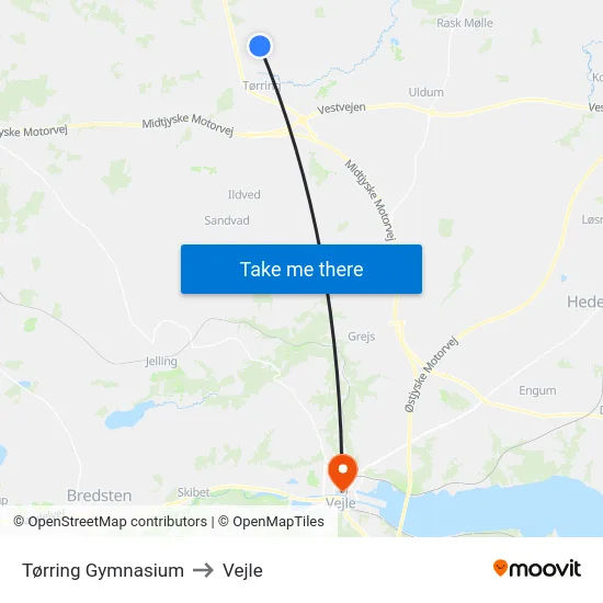 Tørring Gymnasium to Vejle map