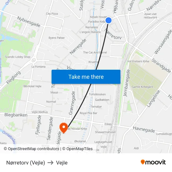 Nørretorv (Vejle) to Vejle map