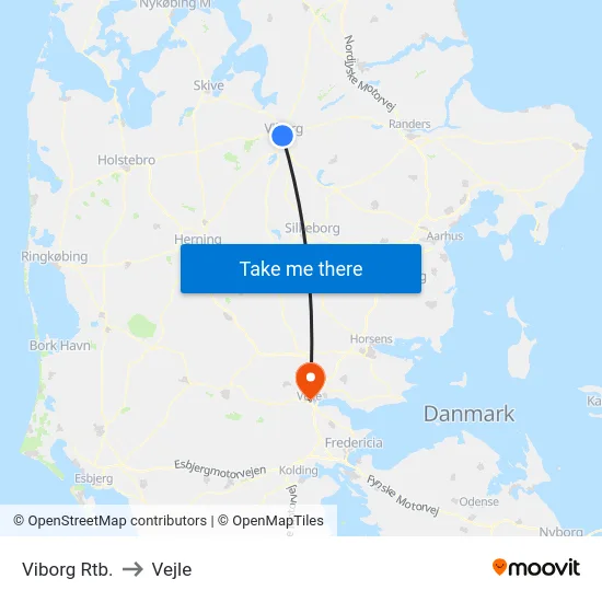 Viborg Rtb. to Vejle map