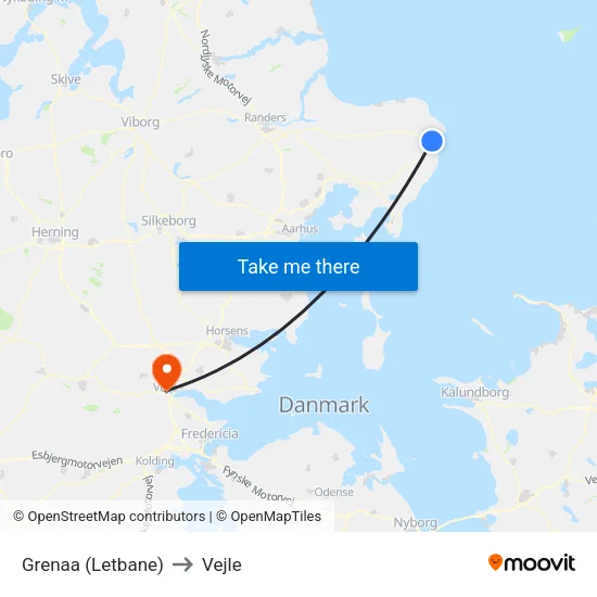 Grenaa (Letbane) to Vejle map
