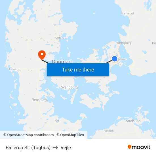 Ballerup St. (Togbus) to Vejle map