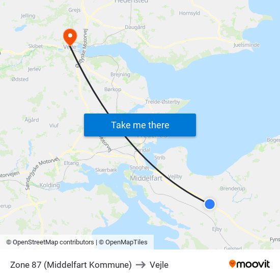 Zone 87 (Middelfart Kommune) to Vejle map