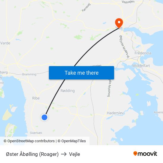 Øster Åbølling (Roager) to Vejle map