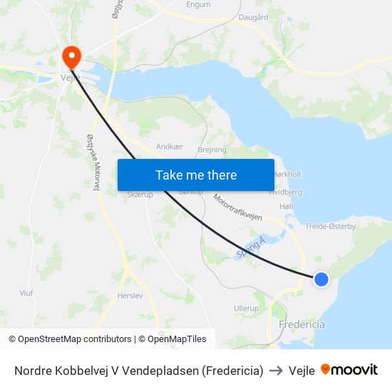 Nordre Kobbelvej V Vendepladsen (Fredericia) to Vejle map