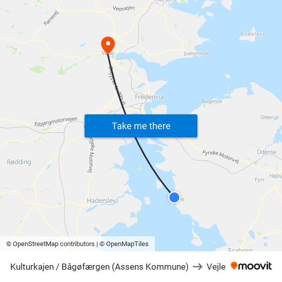 Kulturkajen / Bågøfærgen (Assens Kommune) to Vejle map