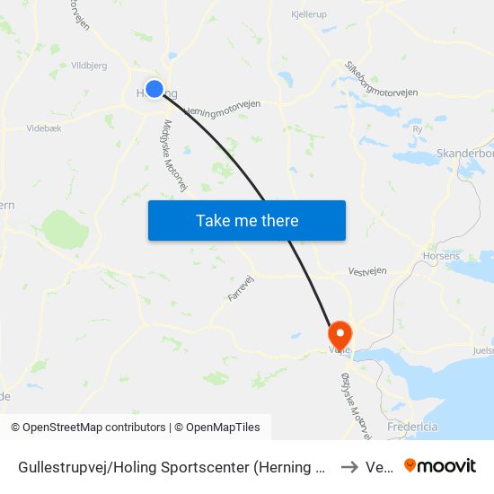 Gullestrupvej/Holing Sportscenter (Herning Kom) to Vejle map