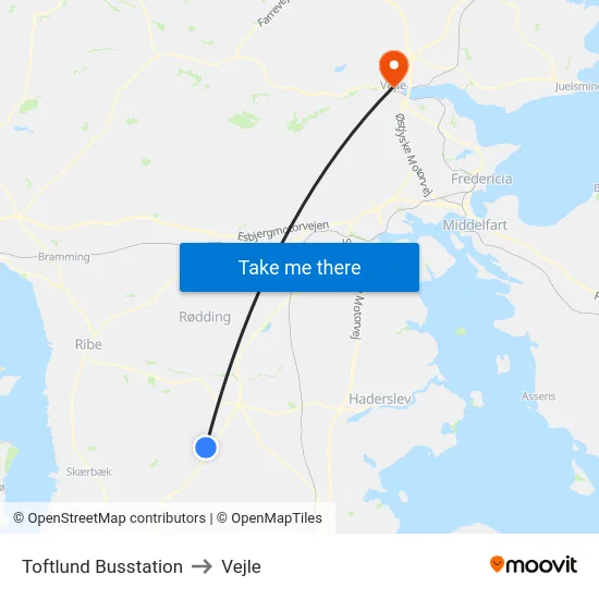 Toftlund Busstation to Vejle map