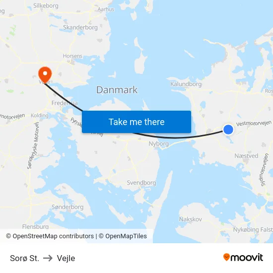 Sorø St. to Vejle map