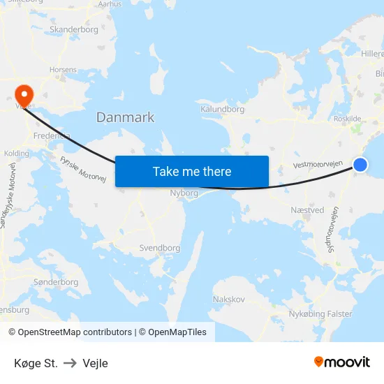 Køge St. to Vejle map