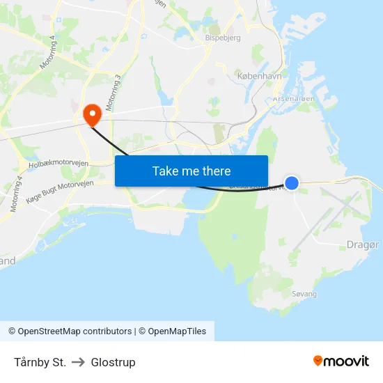 Tårnby St. to Glostrup map