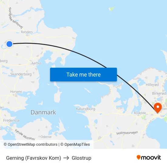 Gerning (Favrskov Kom) to Glostrup map