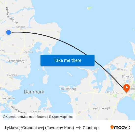 Lykkevej/Grøndalsvej (Favrskov Kom) to Glostrup map
