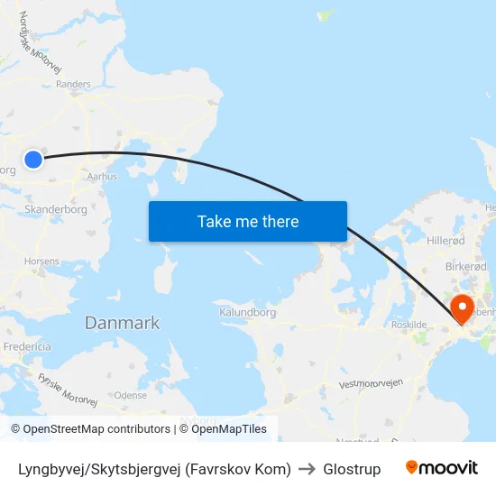 Lyngbyvej/Skytsbjergvej (Favrskov Kom) to Glostrup map