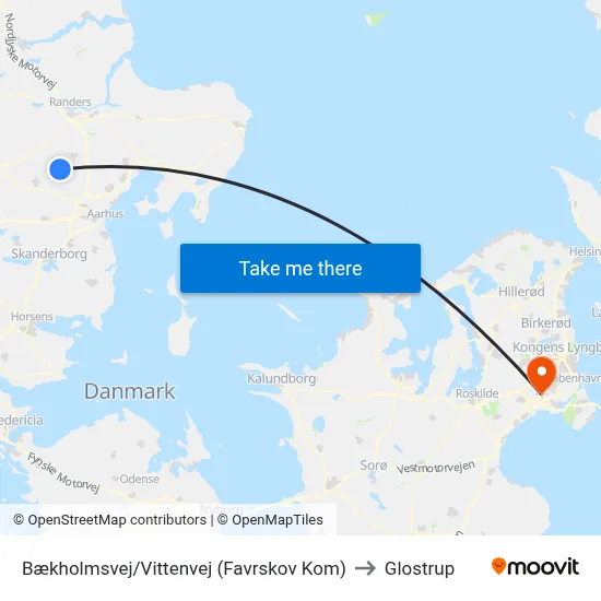 Bækholmsvej/Vittenvej (Favrskov Kom) to Glostrup map