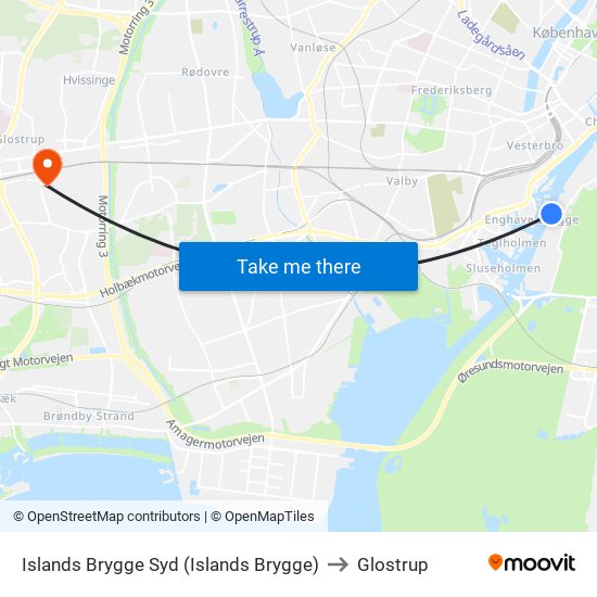 Islands Brygge Syd (Islands Brygge) to Glostrup map