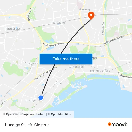 Hundige St. to Glostrup map