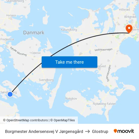 Borgmester Andersensvej V Jørgensgård to Glostrup map