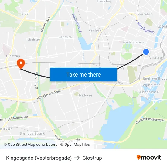 Kingosgade (Vesterbrogade) to Glostrup map