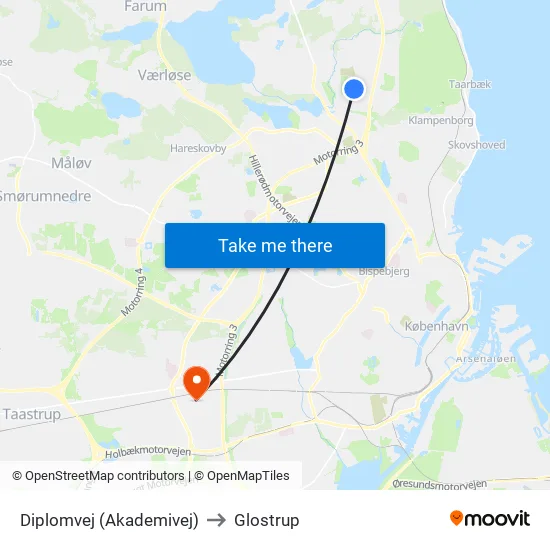 Diplomvej (Akademivej) to Glostrup map
