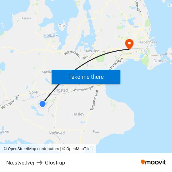 Næstvedvej to Glostrup map