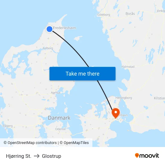 Hjørring St. to Glostrup map
