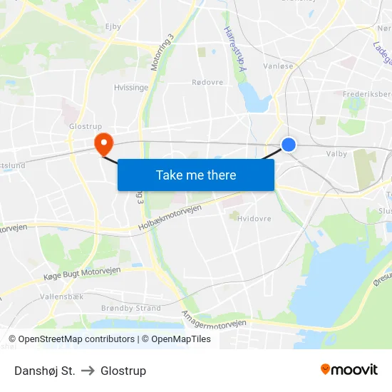 Danshøj St. to Glostrup map