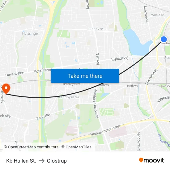 Kb Hallen St. to Glostrup map