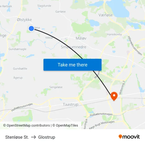 Stenløse St. to Glostrup map