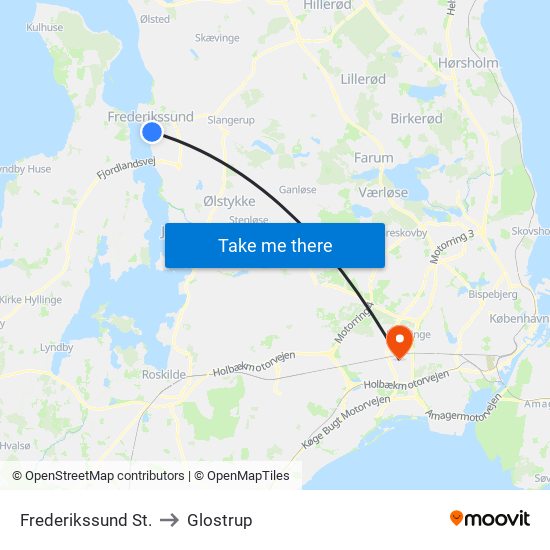 Frederikssund St. to Glostrup map