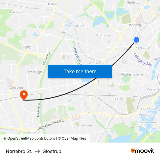 Nørrebro St. to Glostrup map