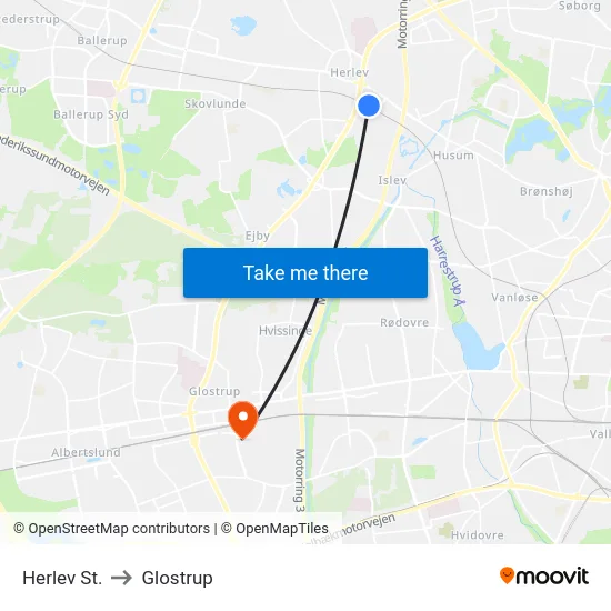 Herlev St. to Glostrup map