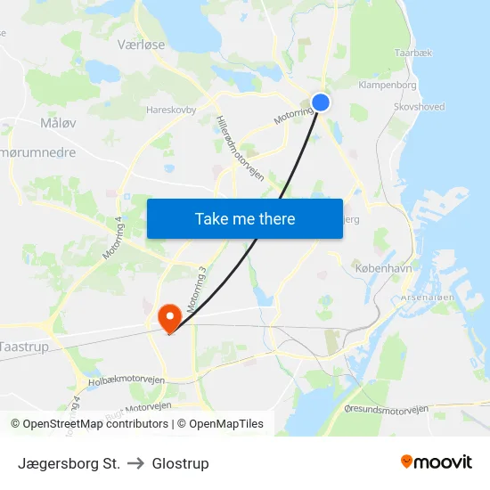 Jægersborg St. to Glostrup map