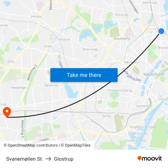 Svanemøllen St. to Glostrup map
