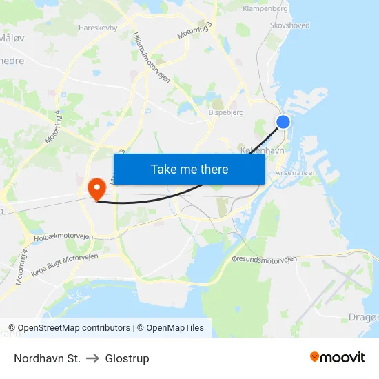 Nordhavn St. to Glostrup map