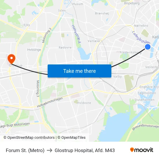 Forum St. (Metro) to Glostrup Hospital, Afd. M43 map
