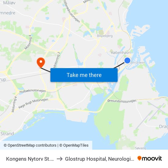 Kongens Nytorv St. (Metro) to Glostrup Hospital, Neurologisk Afdeling map