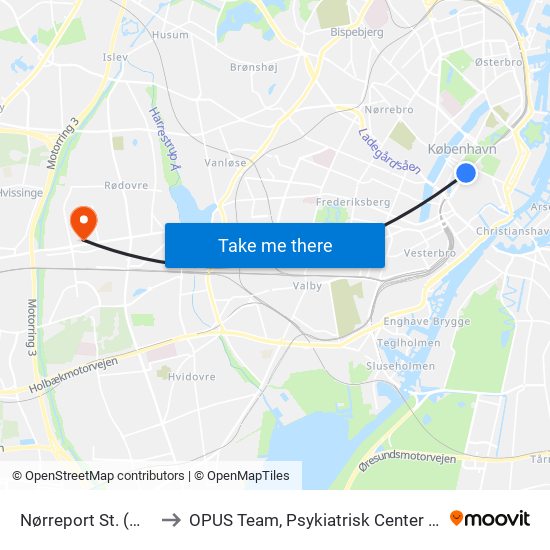 Nørreport St. (Metro) to OPUS Team, Psykiatrisk Center Glostrup map