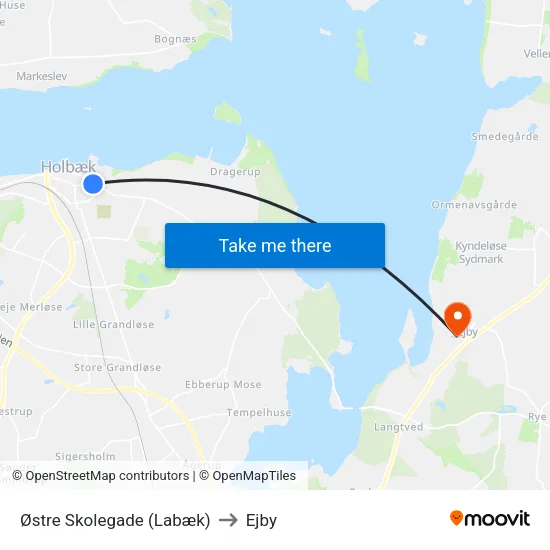 Østre Skolegade (Labæk) to Ejby map
