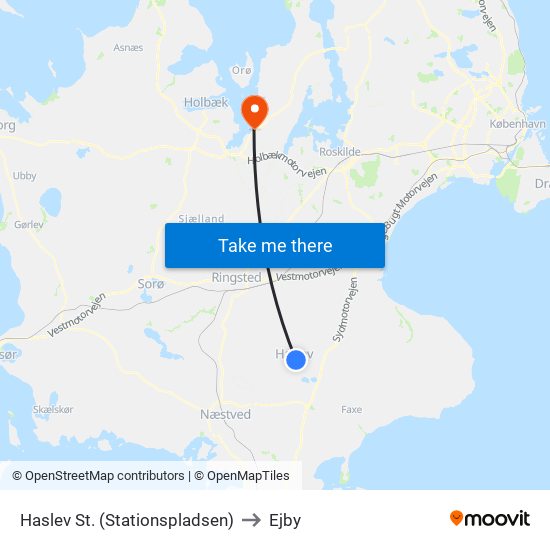 Haslev St. (Stationspladsen) to Ejby map