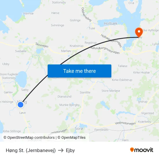 Høng St. (Jernbanevej) to Ejby map