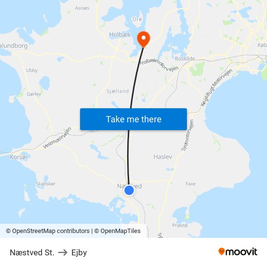 Næstved St. to Ejby map
