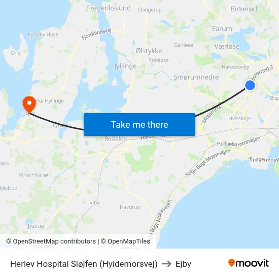 Herlev Hospital Sløjfen (Hyldemorsvej) to Ejby map