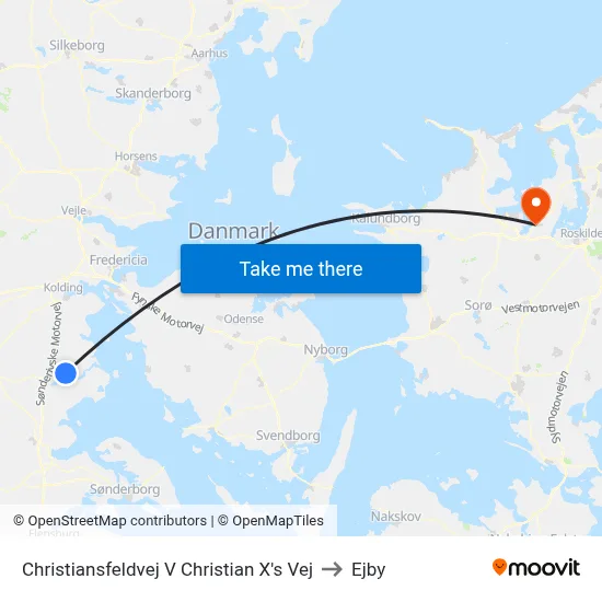Christiansfeldvej V Christian X's Vej to Ejby map